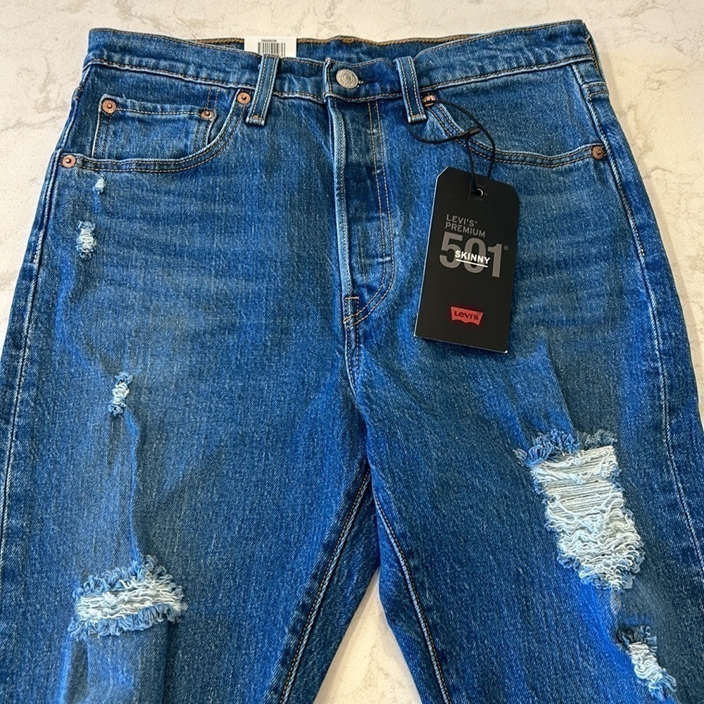 Levi's Premium 501 S Big E Women's Buttonfly Distressed Skinny Jeans Size 28x28 - Picture 2 of 16